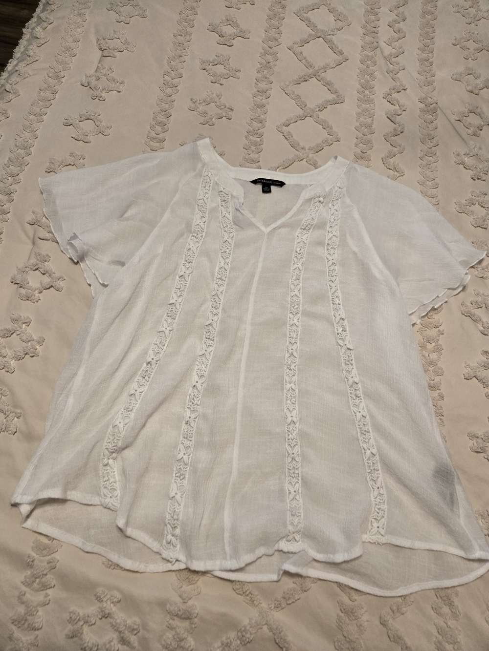 Zac & Rachel White Lace-Panel Boho Blouse